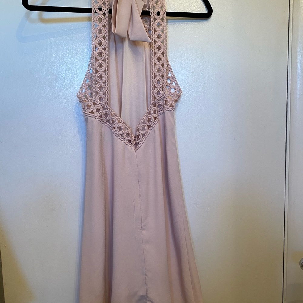 Blush pink lace halter dress